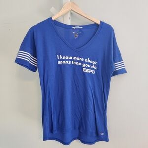 Champion x ESPN "I Know More About Sports Than You Do" V-Neck Tee Large